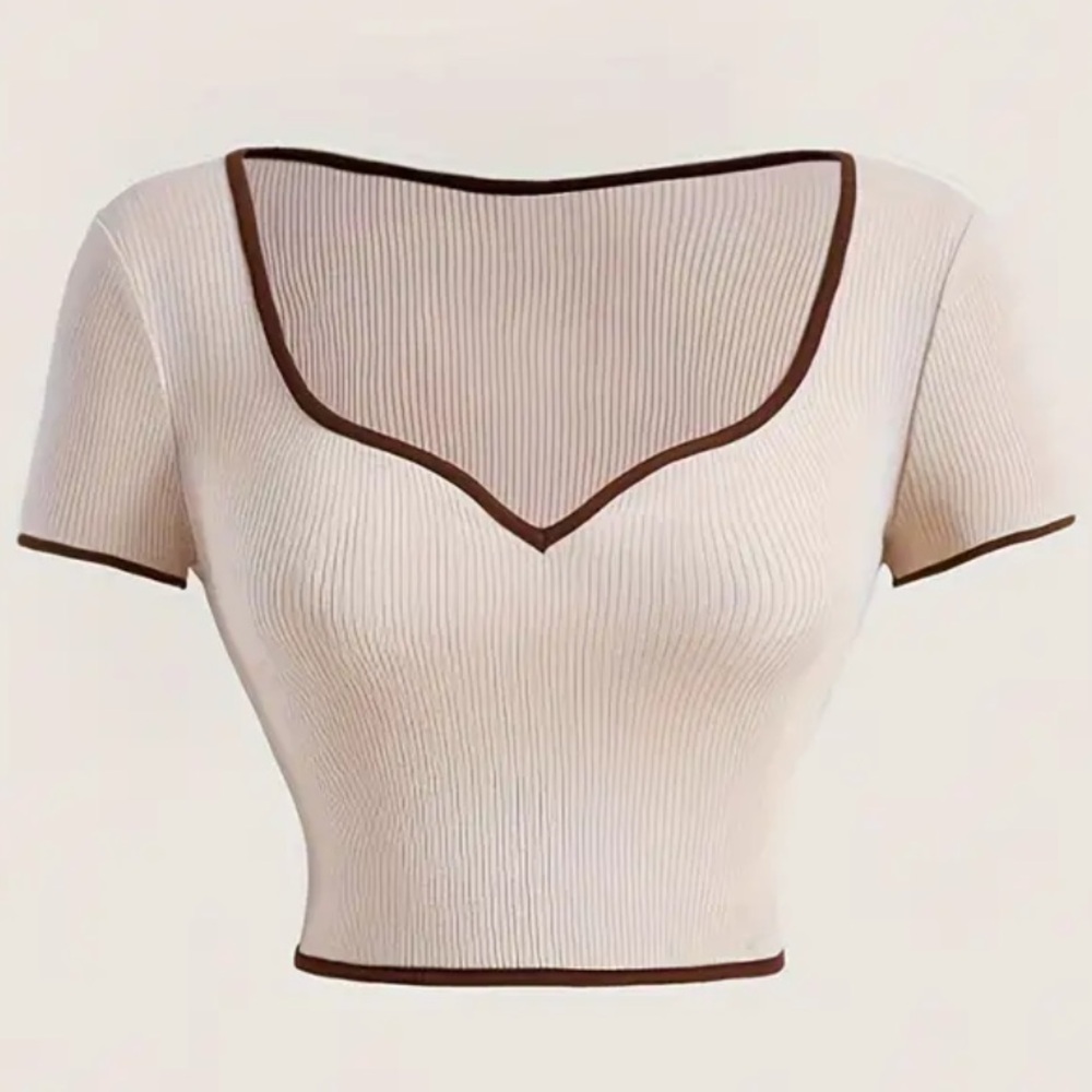 Cream and maroon ribbed crop top